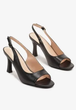 Czarne Sandały na Szpilce Ozdobione Paskiem Podtrzymującym Piętę Palineas