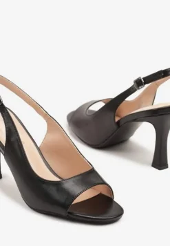 Czarne Sandały na Szpilce Ozdobione Paskiem Podtrzymującym Piętę Palineas