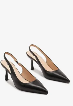 Czarne Sandały na Szpilce Bez Pięty z Ozdobnym Paskiem Delivela