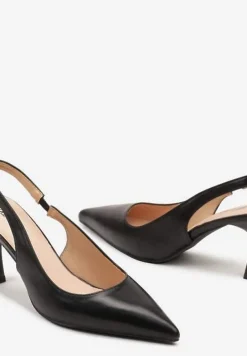 Czarne Sandały na Szpilce Bez Pięty z Ozdobnym Paskiem Delivela