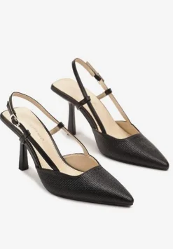 Czarne Sandały na Szpilce Typu Slingback Leathara
