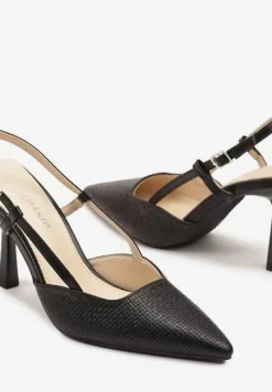 Czarne Sandały na Szpilce Typu Slingback Leathara
