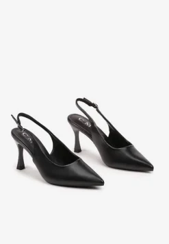Czarne Sandały na Szpilce ze Szpiczastym Noskiem i Paskiem z Klamerką Azzire