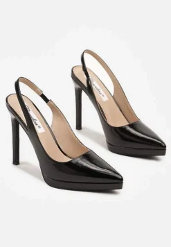 Czarne Sandały na Szpilce Lakierowane Typu Slingback Novalise