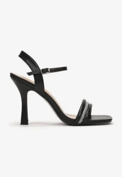 Czarne Sandały na Szpilce Ozdobione Cyrkoniami Aslima