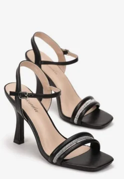 Czarne Sandały na Szpilce Ozdobione Cyrkoniami Aslima