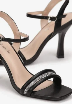Czarne Sandały na Szpilce Ozdobione Cyrkoniami Aslima