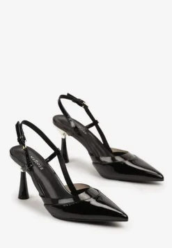 Czarne Sandały na Szpilce Bez Pięty Ozdobione Metaliczną Wstawką Neloriah