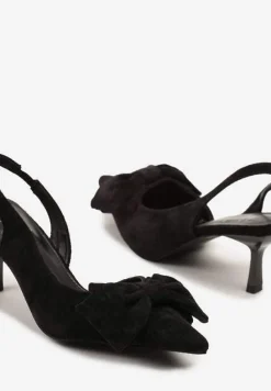 Czarne Sandały na Szpilce Slingback z Kokardą Sunaiel