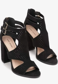 Czarne Sandały na Wysokim Słupku z Perforacją Meeyah