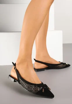 Czarne Sandały Ozdobione Ażurowymi Wycięciami i Kokardką Zelabis