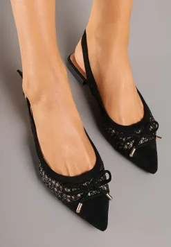 Czarne Sandały Ozdobione Ażurowymi Wycięciami i Kokardką Zelabis