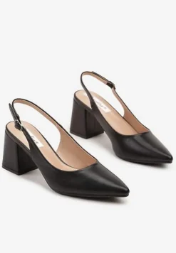 Czarne Sandały Slingback na Słupkowym Obcasie Tenella