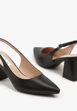 Czarne Sandały Slingback na Słupkowym Obcasie Tenella