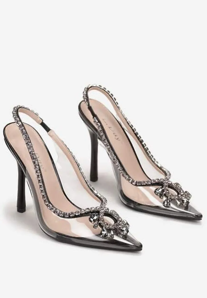 Czarne Sandały Transparentne z Cyrkoniami Vophi