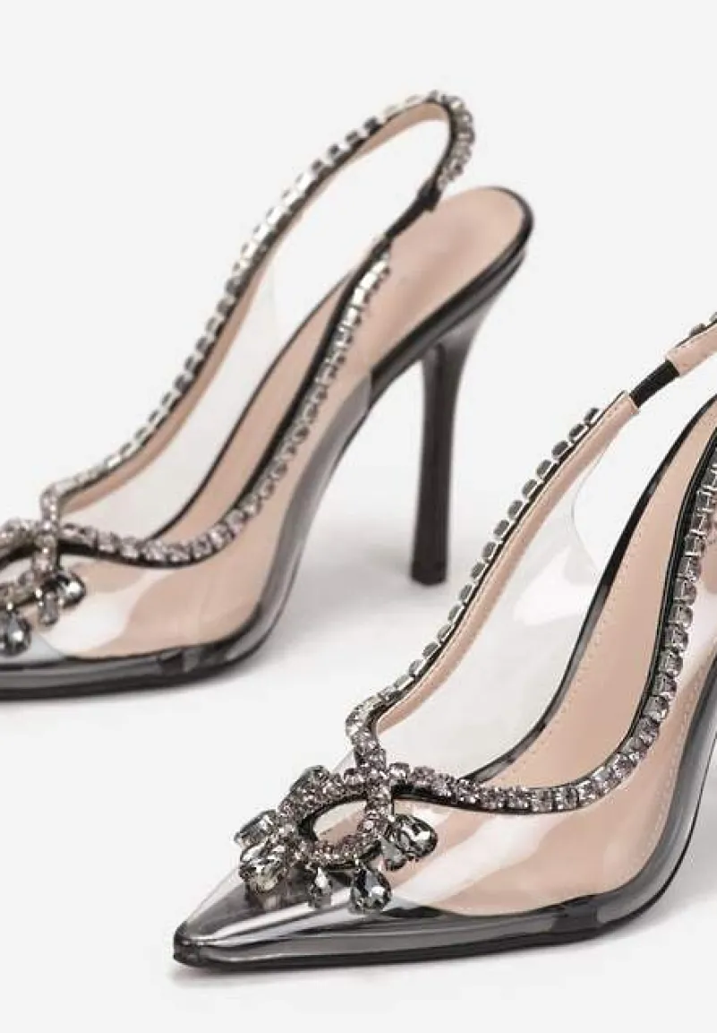 Czarne Sandały Transparentne z Cyrkoniami Vophi