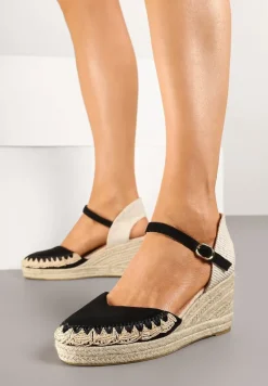 Czarne Sandały Typu Espadryle z Ekozamszu na Koturnie z Plecionki Dalriva