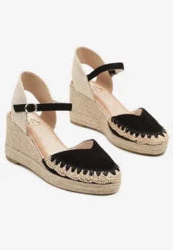 Czarne Sandały Typu Espadryle z Ekozamszu na Koturnie z Plecionki Dalriva