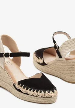 Czarne Sandały Typu Espadryle z Ekozamszu na Koturnie z Plecionki Dalriva