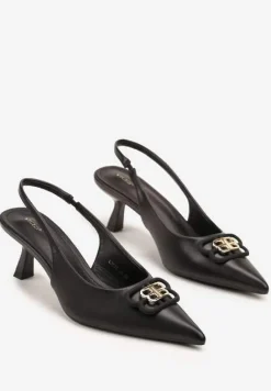 Czarne Sandały Vices na Kaczuszce Typu Slingback Ozdobione Metaliczną Aplikacją Lilarunea