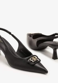 Czarne Sandały Vices na Kaczuszce Typu Slingback Ozdobione Metaliczną Aplikacją Lilarunea