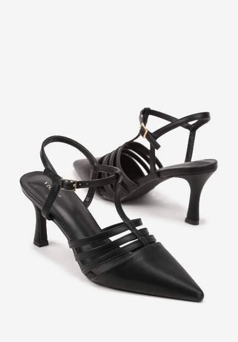 Czarne Sandały Vices na Obcasie Typu Szpilka Tirenella