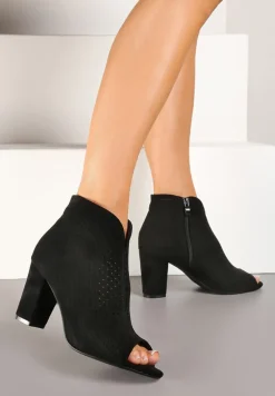 Czarne Sandały Vices na Obcasie z Ażurowymi Wycięciami i Otwartym Noskiem Tasiri