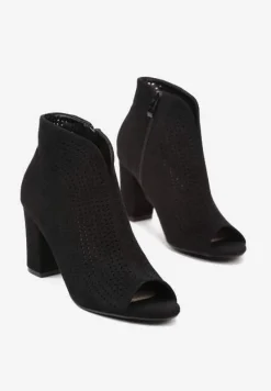 Czarne Sandały Vices na Obcasie z Ażurowymi Wycięciami i Otwartym Noskiem Tasiri
