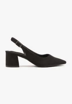 Czarne Sandały Vices na Słupku Slingback ze Skórzaną Wkładką Ciaravien
