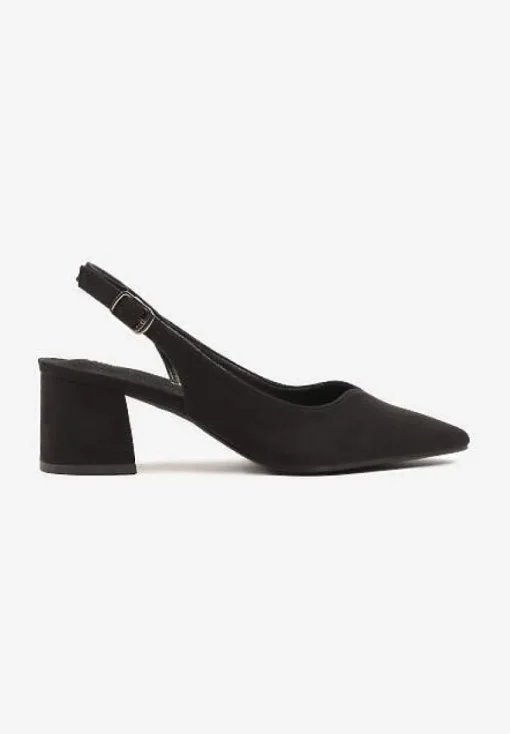 Czarne Sandały Vices na Słupku Slingback ze Skórzaną Wkładką Ciaravien