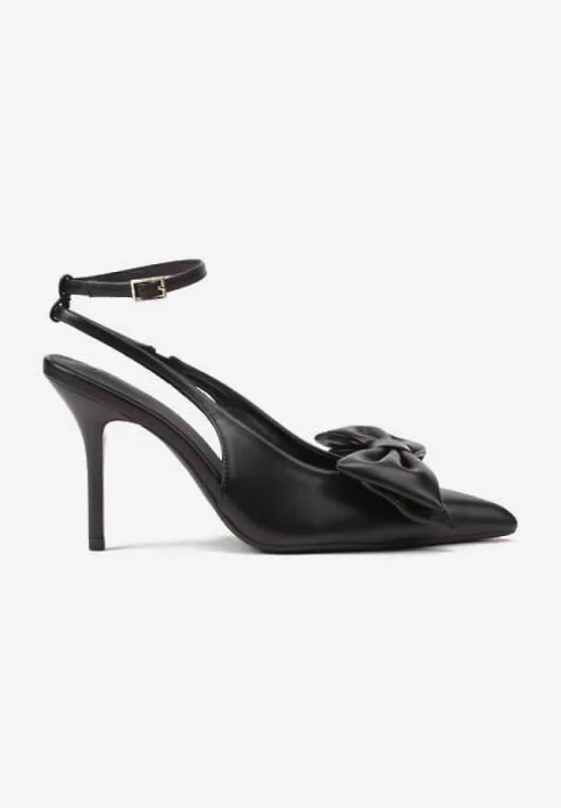 Czarne Sandały Vices na Szpilce Slingback Ozdobione Kokardą Tilvanea