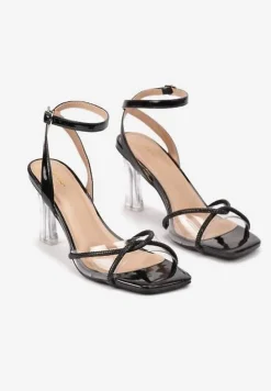 Czarne Sandały Vices na Transparentnym Słupku z Paskami z Cyroniami Nitasea