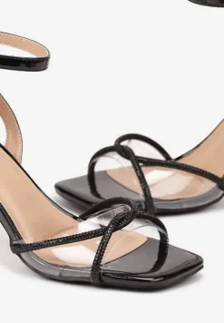 Czarne Sandały Vices na Transparentnym Słupku z Paskami z Cyroniami Nitasea