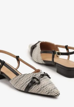 Czarne Sandały Vices Slingback Ozdobione Klamrą i Plecionką Nilasiela