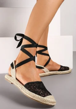 Czarne Sandały Wiązane Wokół Kostki w Stylu Espadryli Effirie