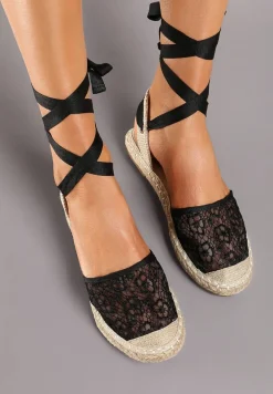 Czarne Sandały Wiązane Wokół Kostki w Stylu Espadryli Effirie