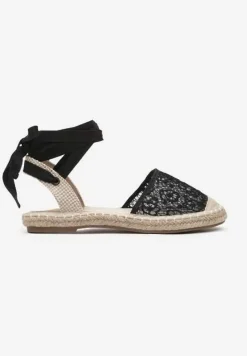 Czarne Sandały Wiązane Wokół Kostki w Stylu Espadryli Effirie