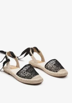 Czarne Sandały Wiązane Wokół Kostki w Stylu Espadryli Effirie