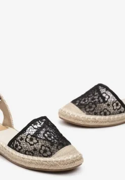 Czarne Sandały Wiązane Wokół Kostki w Stylu Espadryli Effirie