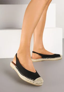 Czarne Sandały z Paskiem Przy Pięcie Zdobione Plecionką Hanthiel