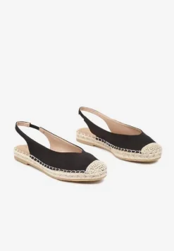 Czarne Sandały z Paskiem Przy Pięcie Zdobione Plecionką Hanthiel