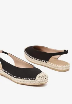 Czarne Sandały z Paskiem Przy Pięcie Zdobione Plecionką Hanthiel