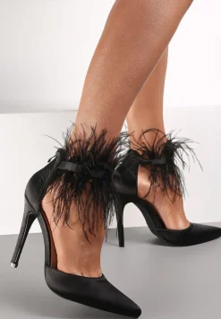 Czarne Sandały z Piórami Geanesh