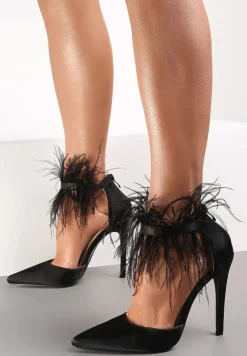 Czarne Sandały z Piórami Geanesh