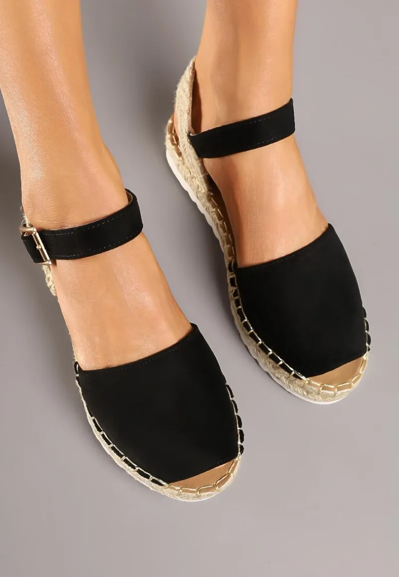 Czarne Sandały z Plecionką w Typie Espadryli Oklerra