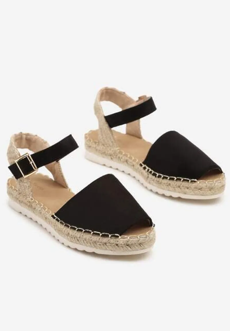 Czarne Sandały z Plecionką w Typie Espadryli Oklerra