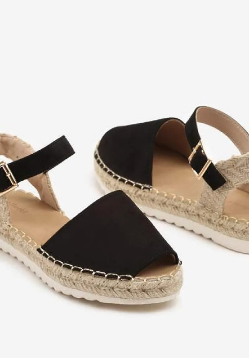 Czarne Sandały z Plecionką w Typie Espadryli Oklerra