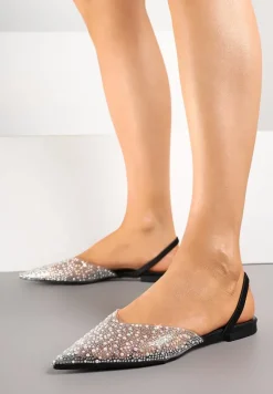 Czarne Sandały z Przezroczystą Cholewką Ozdobione Cyrkoniami Silevea