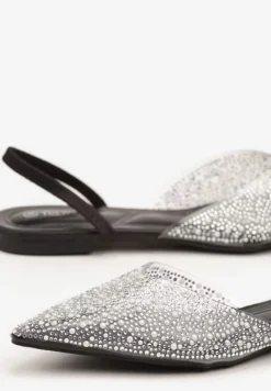 Czarne Sandały z Przezroczystą Cholewką Ozdobione Cyrkoniami Silevea