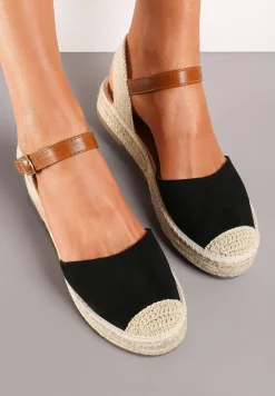 Czarne Sandały z Zapięciem wokół Kostki na Plecionej Podeszwie z Juty Berseria